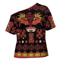 Papua Batik Motif Cross Shoulder Shirt Papua Spirit Black Version - Polynesian Pride
