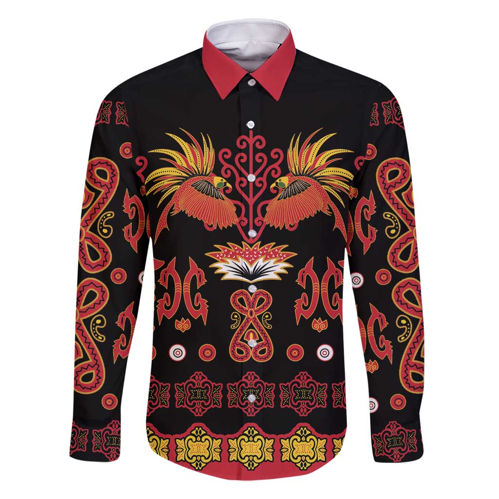 Papua Batik Motif Family Matching Long Sleeve Bodycon Dress and Hawaiian Shirt Papua Spirit Black Version LT05 Dad's Shirt - Long Sleeve Black - Polynesian Pride