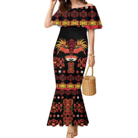 Papua Batik Motif Family Matching Mermaid Dress and Hawaiian Shirt Papua Spirit Black Version LT05 Mom's Dress Black - Polynesian Pride