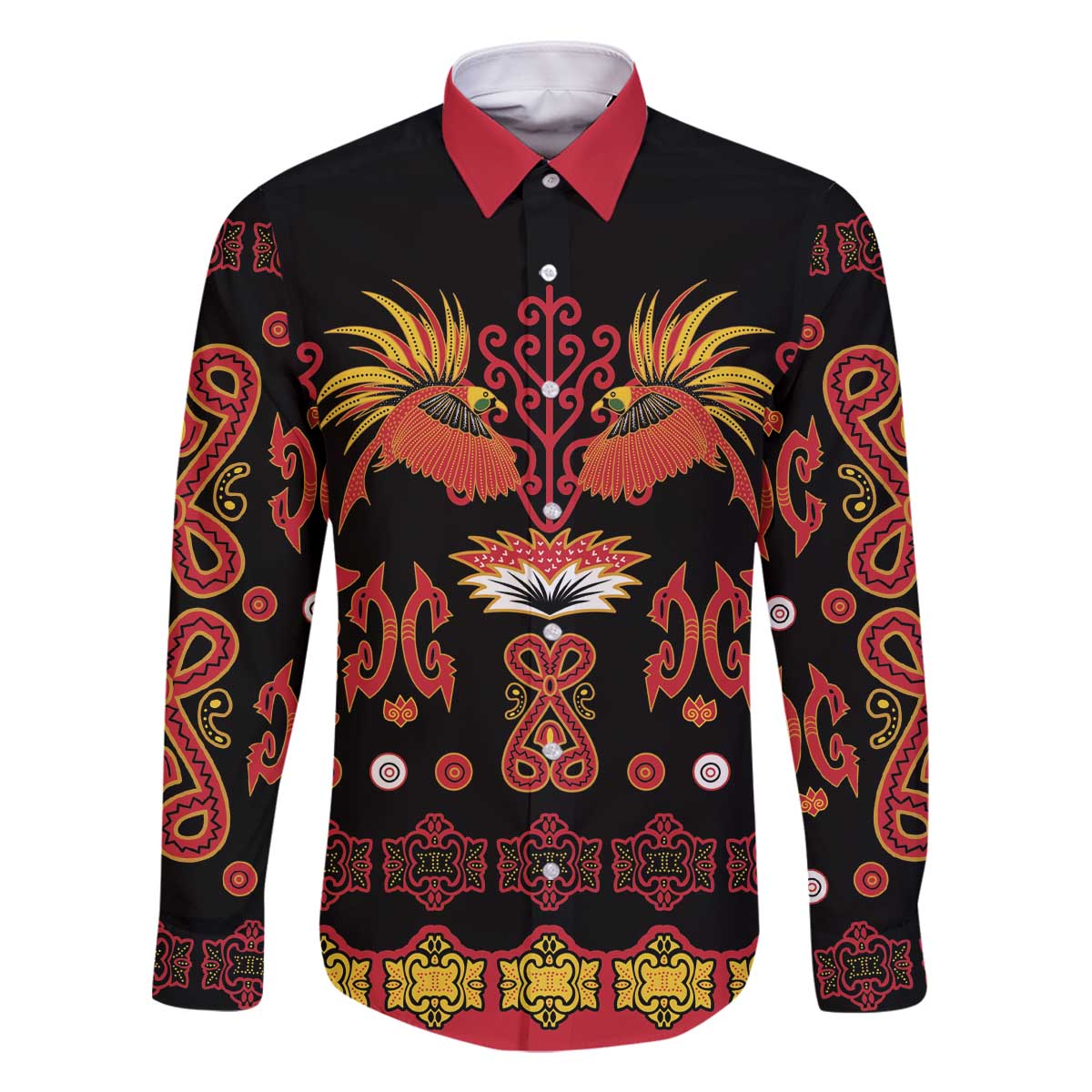 Papua Batik Motif Family Matching Off The Shoulder Long Sleeve Dress and Hawaiian Shirt Papua Spirit Black Version LT05 Dad's Shirt - Long Sleeve Black - Polynesian Pride