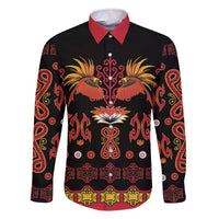 Papua Batik Motif Family Matching Off The Shoulder Long Sleeve Dress and Hawaiian Shirt Papua Spirit Black Version LT05 Dad's Shirt - Long Sleeve Black - Polynesian Pride