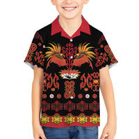Papua Batik Motif Family Matching Off The Shoulder Long Sleeve Dress and Hawaiian Shirt Papua Spirit Black Version LT05 Son's Shirt Black - Polynesian Pride