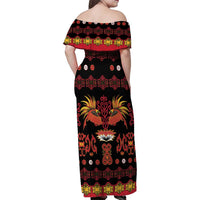 Papua Batik Motif Family Matching Off Shoulder Maxi Dress and Hawaiian Shirt Papua Spirit Black Version LT05 - Polynesian Pride