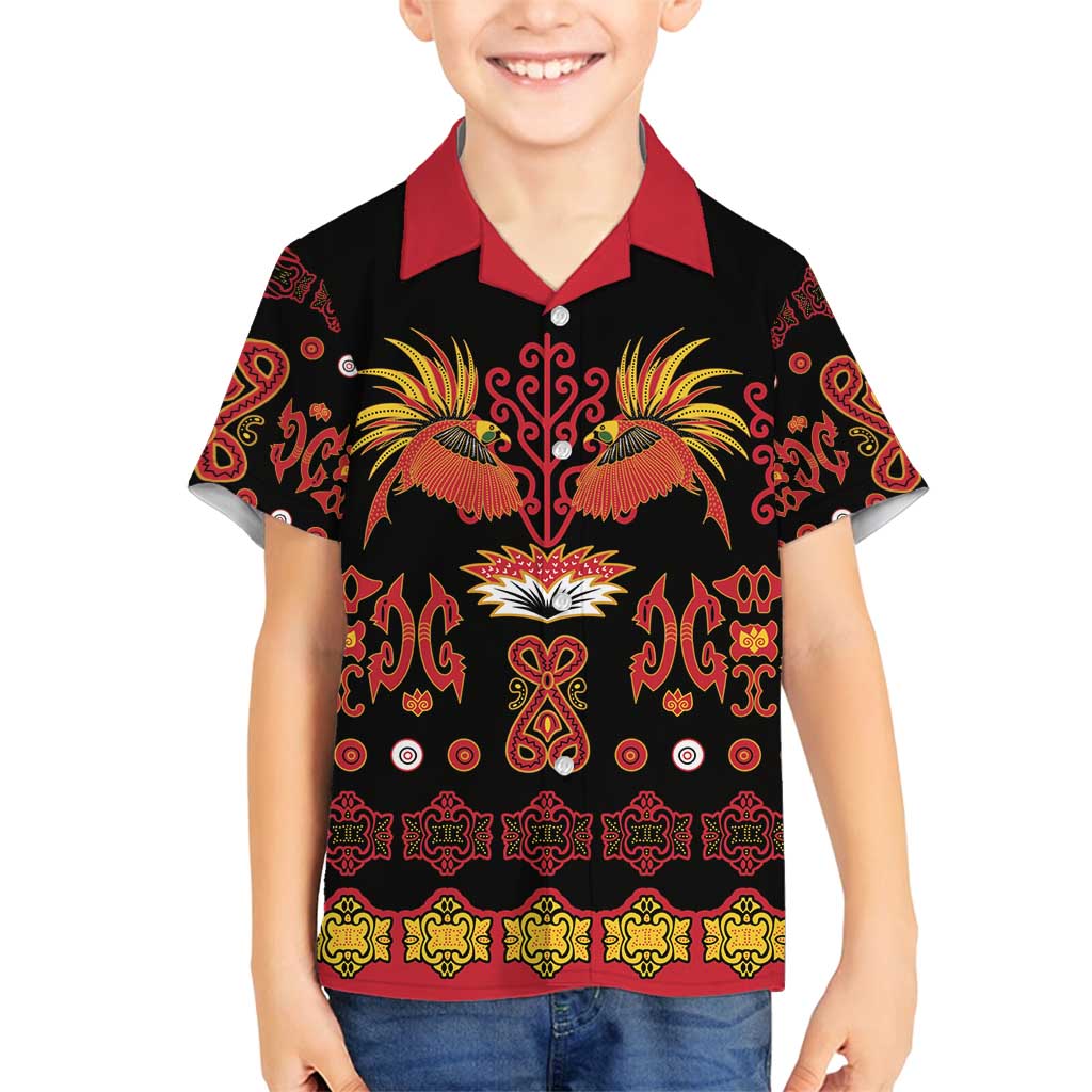 Papua Batik Motif Family Matching Off Shoulder Short Dress and Hawaiian Shirt Papua Spirit Black Version LT05 Son's Shirt Black - Polynesian Pride