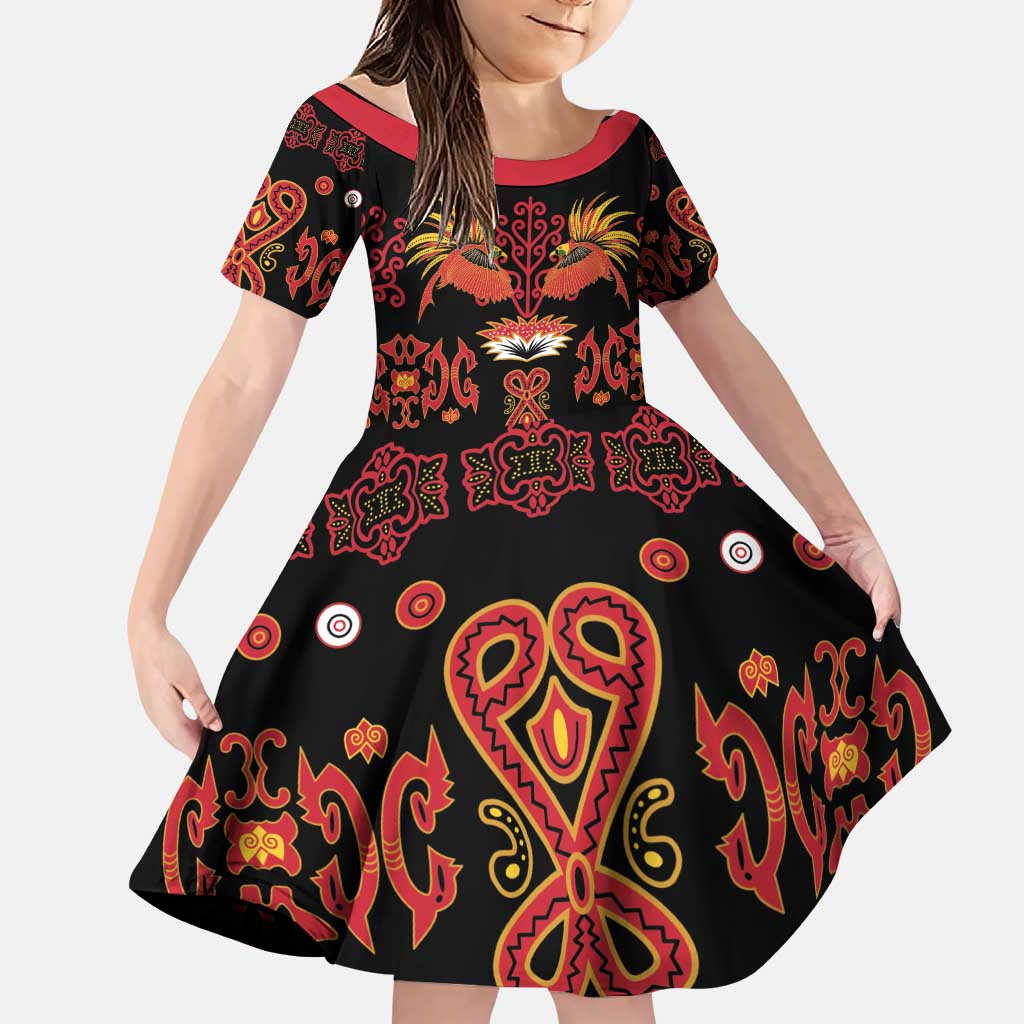 Papua Batik Motif Family Matching Puletasi and Hawaiian Shirt Papua Spirit Black Version LT05 Daughter's Dress Black - Polynesian Pride