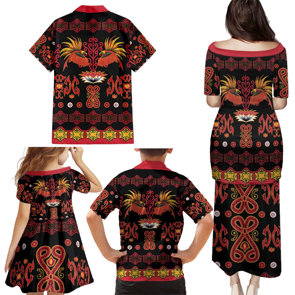 Papua Batik Motif Family Matching Puletasi and Hawaiian Shirt Papua Spirit Black Version LT05 - Polynesian Pride