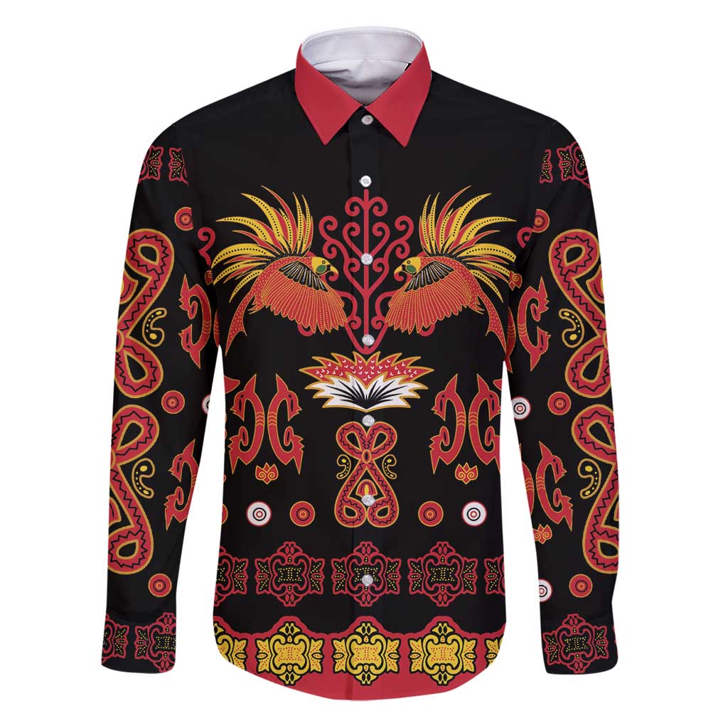 Papua Batik Motif Family Matching Puletasi and Hawaiian Shirt Papua Spirit Black Version LT05 Dad's Shirt - Long Sleeve Black - Polynesian Pride
