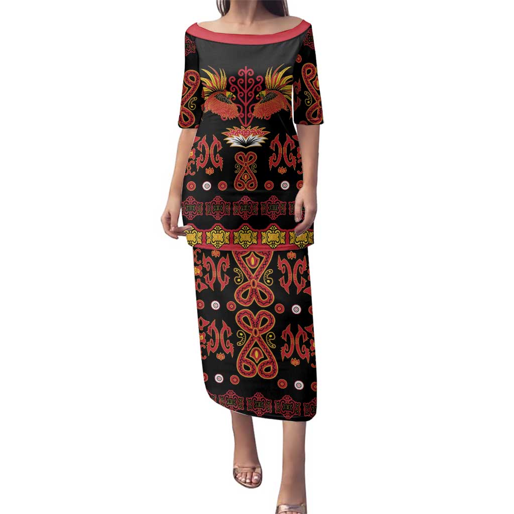 Papua Batik Motif Family Matching Puletasi and Hawaiian Shirt Papua Spirit Black Version LT05 Mom's Dress Black - Polynesian Pride