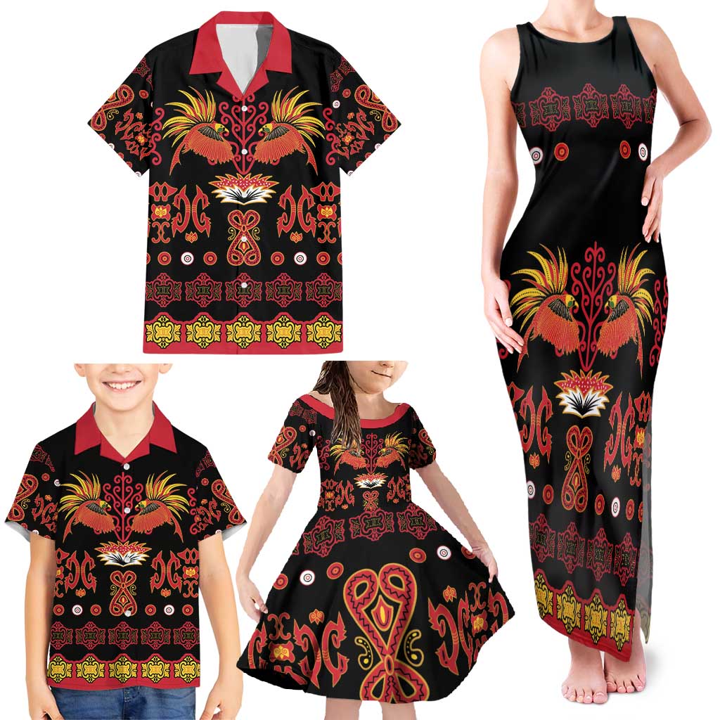 Papua Batik Motif Family Matching Tank Maxi Dress and Hawaiian Shirt Papua Spirit Black Version LT05 - Polynesian Pride