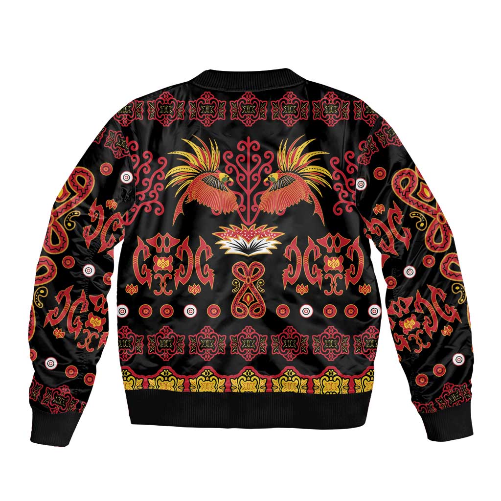 Papua Batik Motif Sleeve Zip Bomber Jacket Papua Spirit Black Version - Polynesian Pride