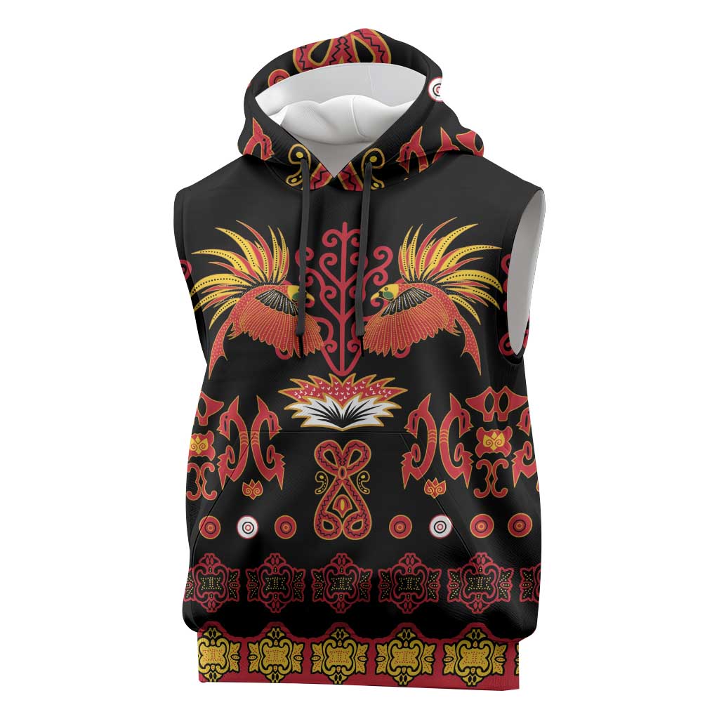 Papua Batik Motif Sleeveless Hoodie Papua Spirit Black Version LT05 Black - Polynesian Pride