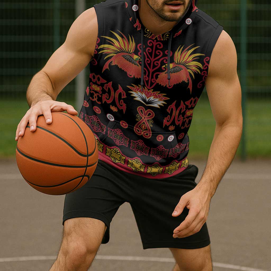 Papua Batik Motif Sleeveless Hoodie Papua Spirit Black Version LT05 - Polynesian Pride