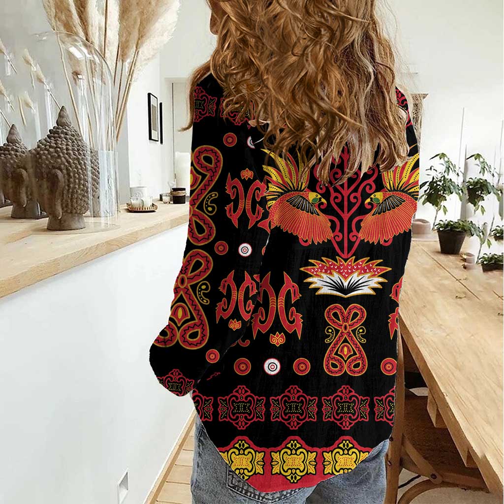 Papua Batik Motif Women Casual Shirt Papua Spirit Black Version LT05 - Polynesian Pride