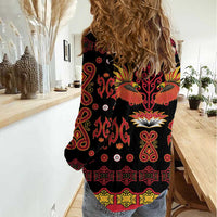Papua Batik Motif Women Casual Shirt Papua Spirit Black Version LT05 - Polynesian Pride