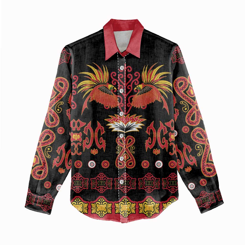 Papua Batik Motif Women Casual Shirt Papua Spirit Black Version LT05 - Polynesian Pride