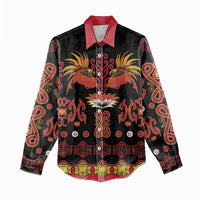 Papua Batik Motif Women Casual Shirt Papua Spirit Black Version LT05 - Polynesian Pride
