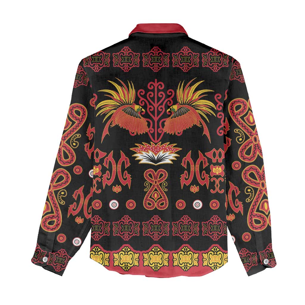 Papua Batik Motif Women Casual Shirt Papua Spirit Black Version LT05 - Polynesian Pride