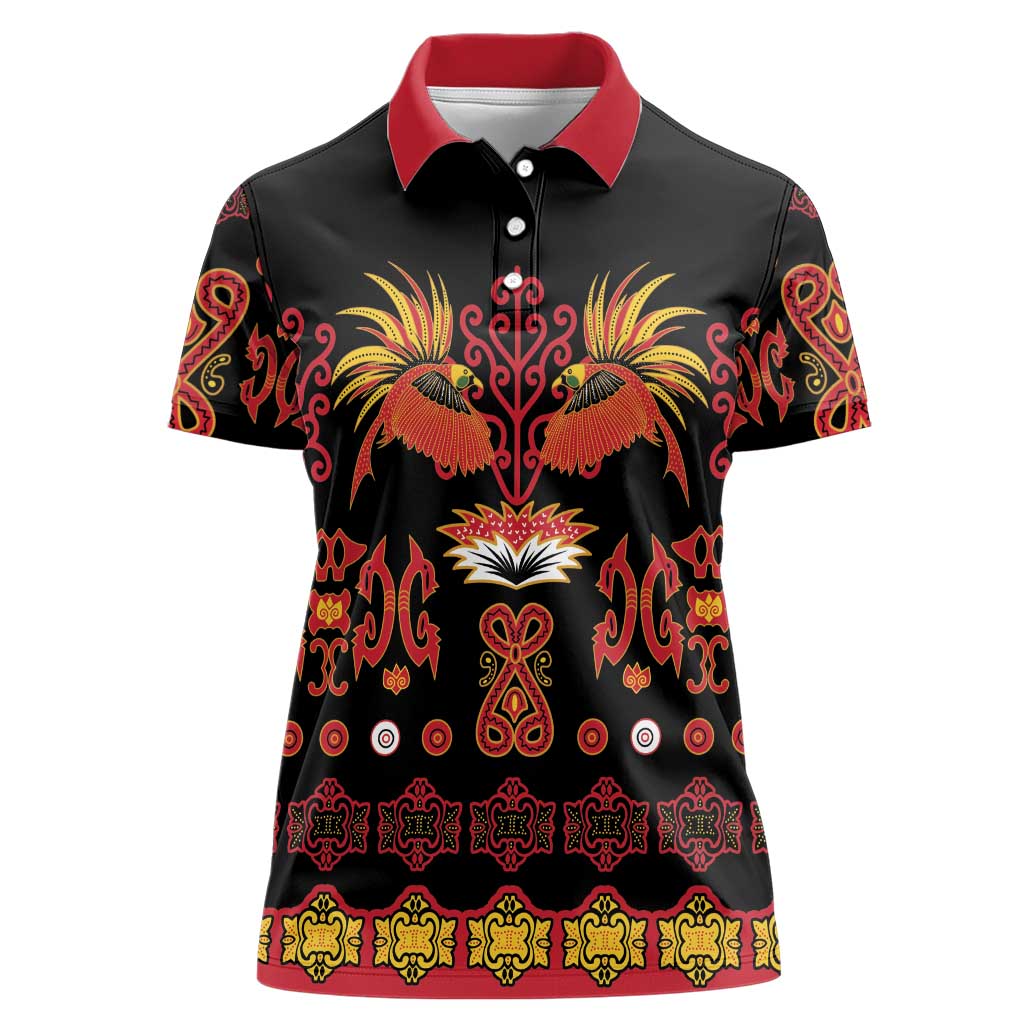 Papua Batik Motif Women Polo Shirt Papua Spirit Black Version - Polynesian Pride