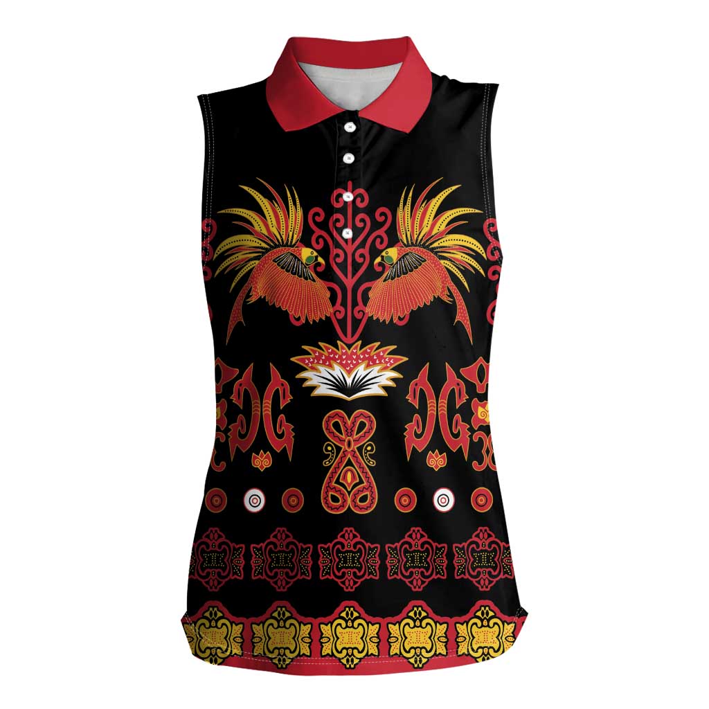 Papua Batik Motif Women Sleeveless Polo Shirt Papua Spirit Black Version LT05 Female Black - Polynesian Pride