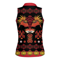 Papua Batik Motif Women Sleeveless Polo Shirt Papua Spirit Black Version LT05 - Polynesian Pride