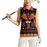 Papua Batik Motif Women Sleeveless Polo Shirt Papua Spirit Black Version LT05 - Polynesian Pride