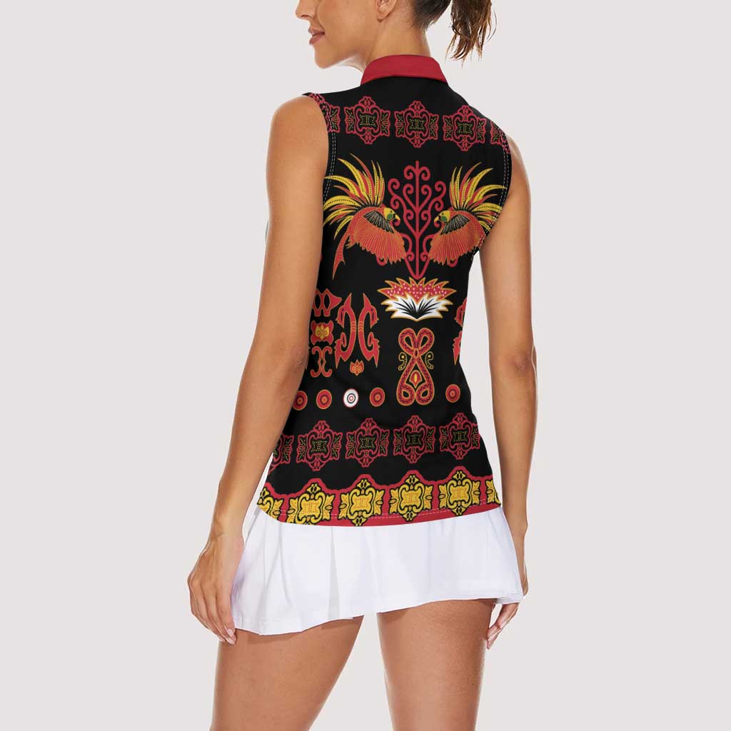 Papua Batik Motif Women Sleeveless Polo Shirt Papua Spirit Black Version LT05 - Polynesian Pride