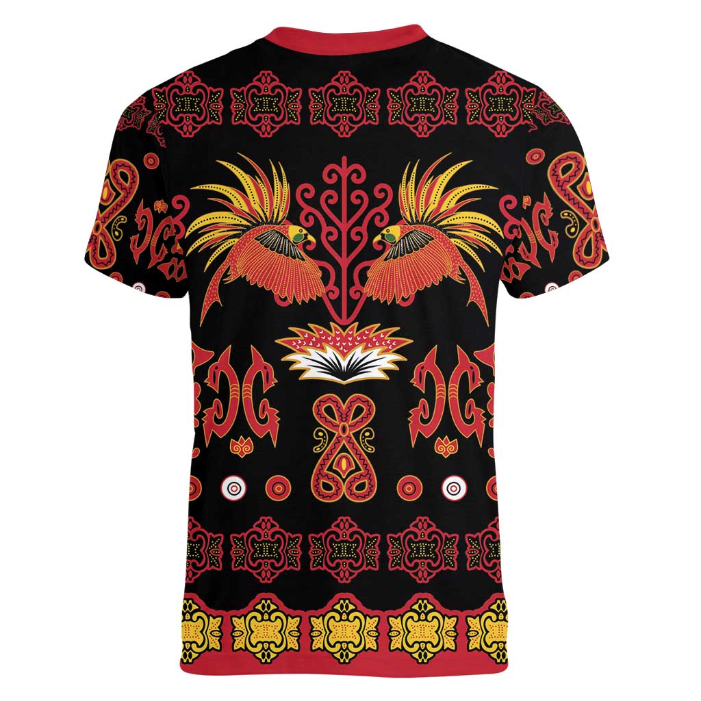 Papua Batik Motif Women V-Neck T-Shirt Papua Spirit Black Version LT05 - Polynesian Pride
