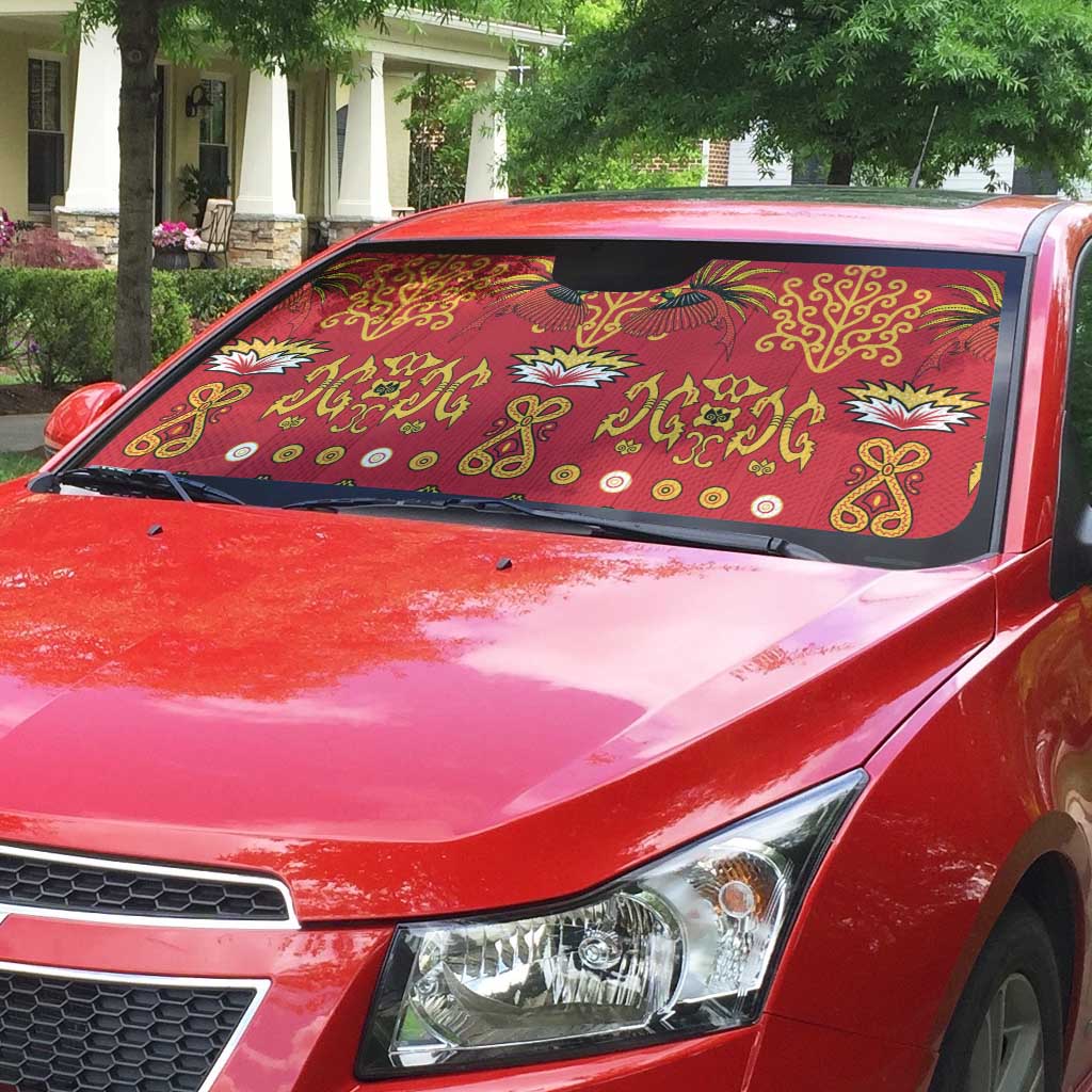 Papua Batik Motif Auto Sun Shade Papua Spirit Red Version - Polynesian Pride