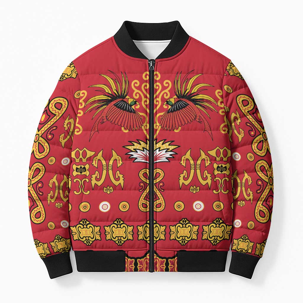 Papua Batik Motif Bomber Puffer Jacket Papua Spirit Red Version - Polynesian Pride