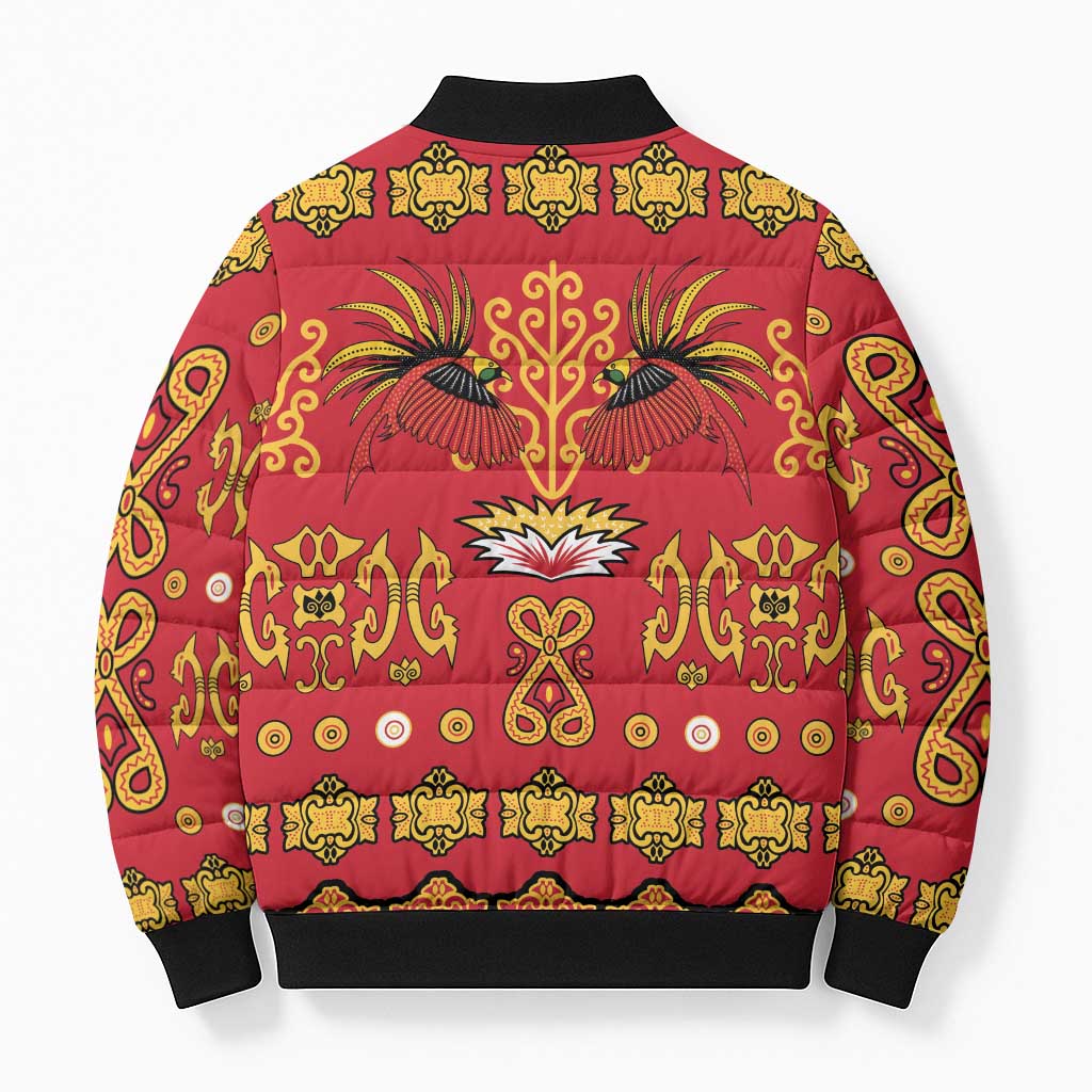 Papua Batik Motif Bomber Puffer Jacket Papua Spirit Red Version - Polynesian Pride