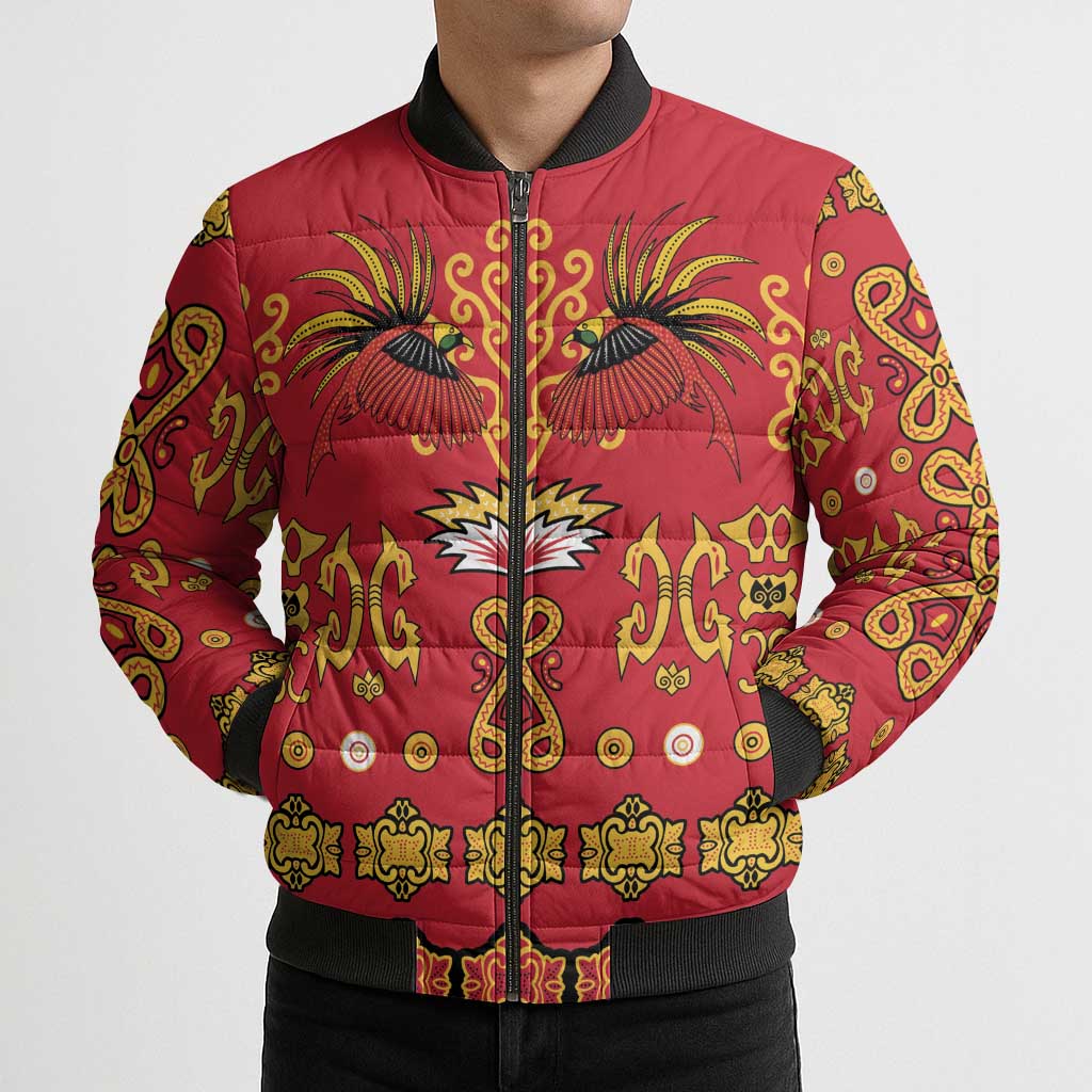 Papua Batik Motif Bomber Puffer Jacket Papua Spirit Red Version - Polynesian Pride