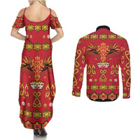 Papua Batik Motif Couples Matching Summer Maxi Dress and Long Sleeve Button Shirt Papua Spirit Red Version LT05 - Polynesian Pride