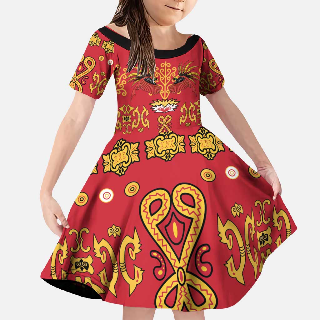 Papua Batik Motif Family Matching Mermaid Dress and Hawaiian Shirt Papua Spirit Red Version LT05 Daughter's Dress Red - Polynesian Pride