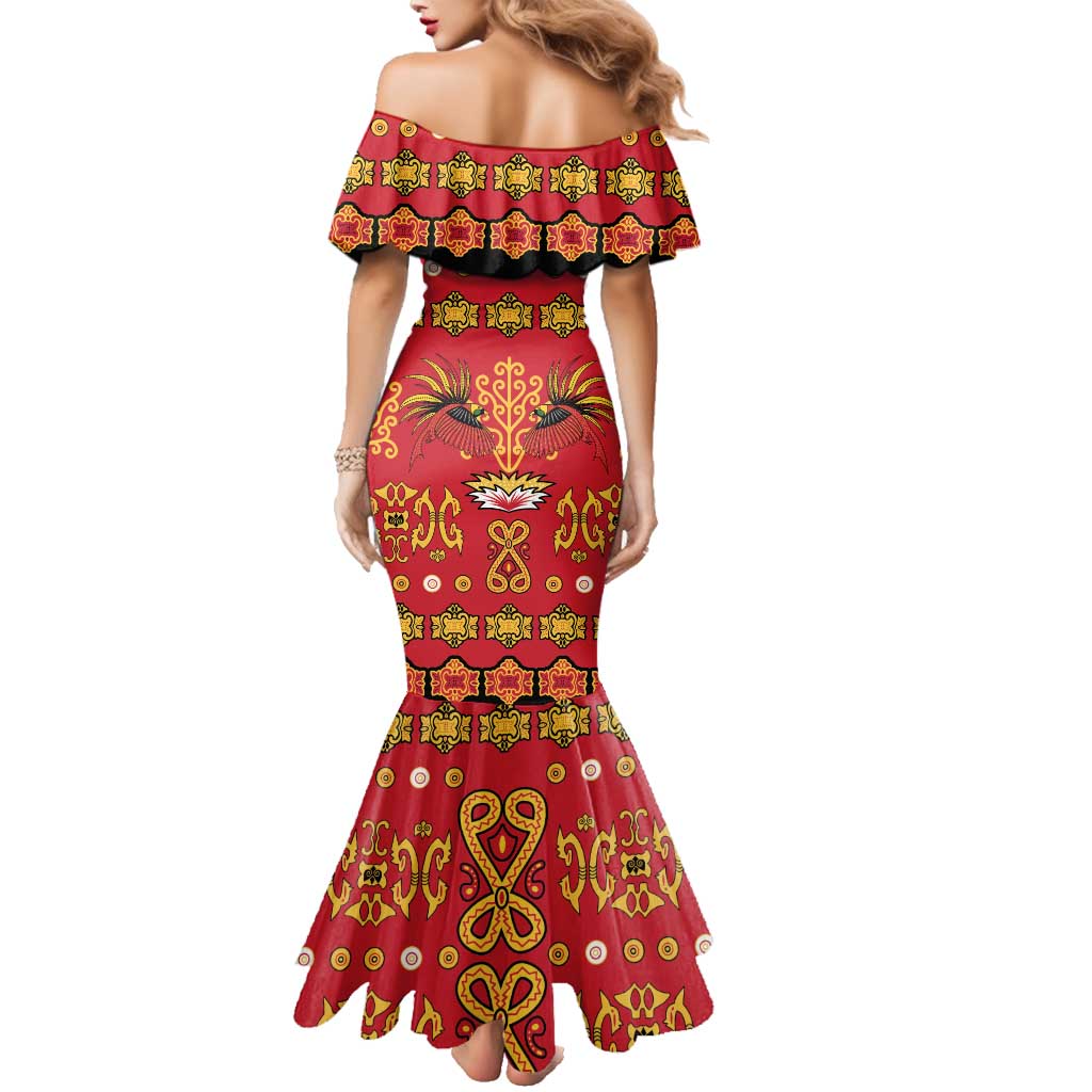 Papua Batik Motif Family Matching Mermaid Dress and Hawaiian Shirt Papua Spirit Red Version LT05 - Polynesian Pride