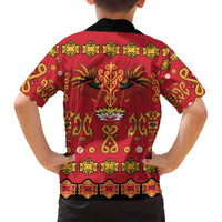 Papua Batik Motif Family Matching Off The Shoulder Long Sleeve Dress and Hawaiian Shirt Papua Spirit Red Version LT05 - Polynesian Pride