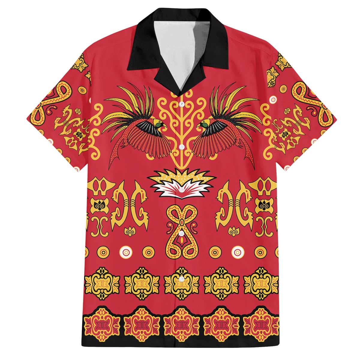 Papua Batik Motif Family Matching Off The Shoulder Long Sleeve Dress and Hawaiian Shirt Papua Spirit Red Version LT05 Dad's Shirt - Short Sleeve Red - Polynesian Pride