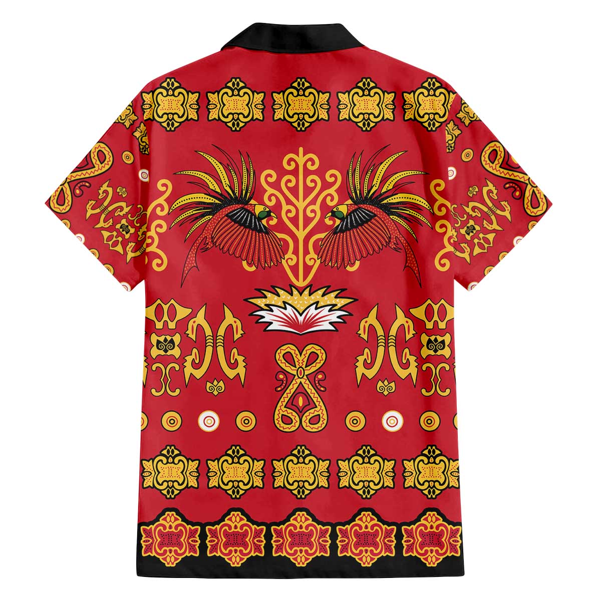 Papua Batik Motif Family Matching Off The Shoulder Long Sleeve Dress and Hawaiian Shirt Papua Spirit Red Version LT05 - Polynesian Pride