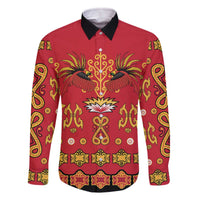 Papua Batik Motif Family Matching Off The Shoulder Long Sleeve Dress and Hawaiian Shirt Papua Spirit Red Version LT05 Dad's Shirt - Long Sleeve Red - Polynesian Pride