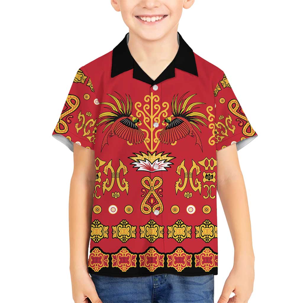 Papua Batik Motif Family Matching Off Shoulder Maxi Dress and Hawaiian Shirt Papua Spirit Red Version LT05 Son's Shirt Red - Polynesian Pride