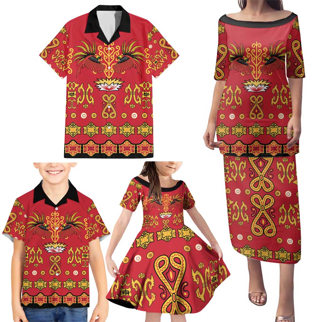 Papua Batik Motif Family Matching Puletasi and Hawaiian Shirt Papua Spirit Red Version LT05 - Polynesian Pride
