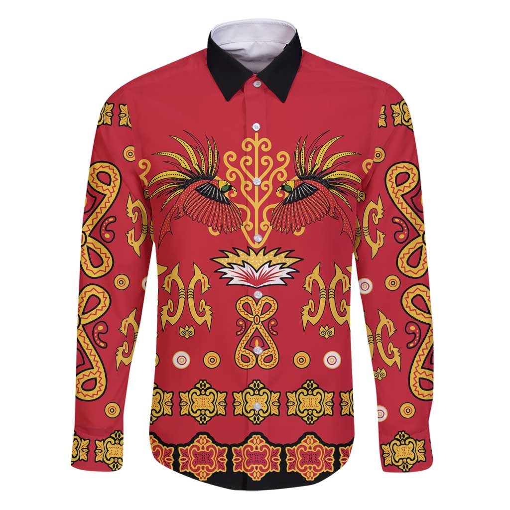 Papua Batik Motif Family Matching Puletasi and Hawaiian Shirt Papua Spirit Red Version LT05 Dad's Shirt - Long Sleeve Red - Polynesian Pride