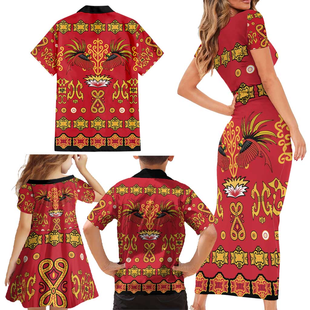 Papua Batik Motif Family Matching Short Sleeve Bodycon Dress and Hawaiian Shirt Papua Spirit Red Version LT05 - Polynesian Pride
