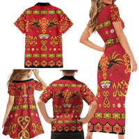 Papua Batik Motif Family Matching Short Sleeve Bodycon Dress and Hawaiian Shirt Papua Spirit Red Version LT05 - Polynesian Pride