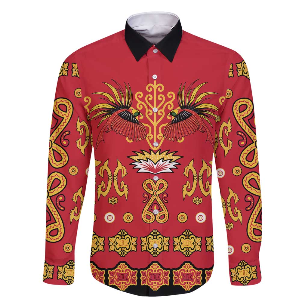 Papua Batik Motif Family Matching Short Sleeve Bodycon Dress and Hawaiian Shirt Papua Spirit Red Version LT05 Dad's Shirt - Long Sleeve Red - Polynesian Pride
