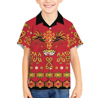 Papua Batik Motif Family Matching Short Sleeve Bodycon Dress and Hawaiian Shirt Papua Spirit Red Version LT05 Son's Shirt Red - Polynesian Pride