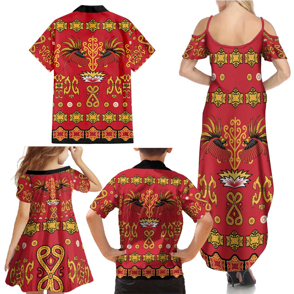Papua Batik Motif Family Matching Summer Maxi Dress and Hawaiian Shirt Papua Spirit Red Version LT05 - Polynesian Pride