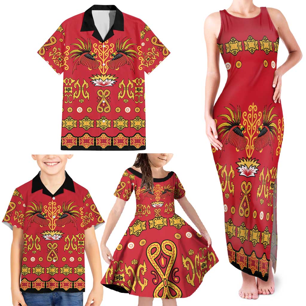 Papua Batik Motif Family Matching Tank Maxi Dress and Hawaiian Shirt Papua Spirit Red Version LT05 - Polynesian Pride
