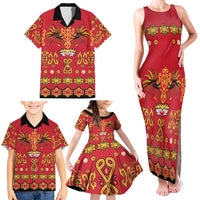 Papua Batik Motif Family Matching Tank Maxi Dress and Hawaiian Shirt Papua Spirit Red Version LT05 - Polynesian Pride