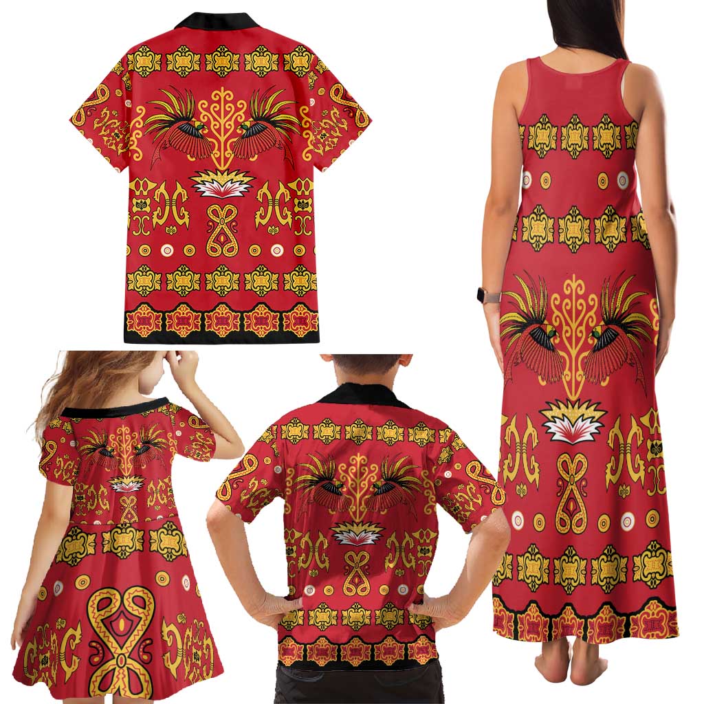 Papua Batik Motif Family Matching Tank Maxi Dress and Hawaiian Shirt Papua Spirit Red Version LT05 - Polynesian Pride