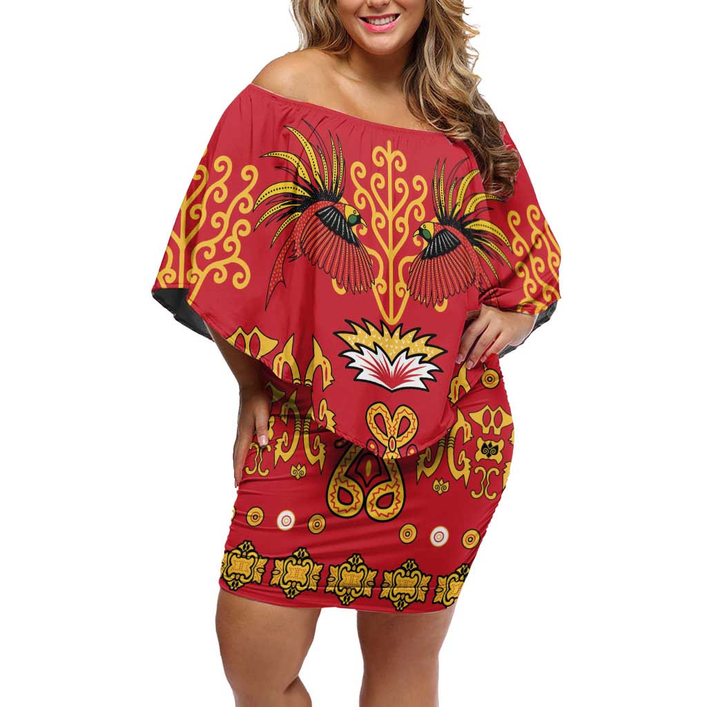 Papua Batik Motif Off Shoulder Short Dress Papua Spirit Red Version LT05 Women Red - Polynesian Pride